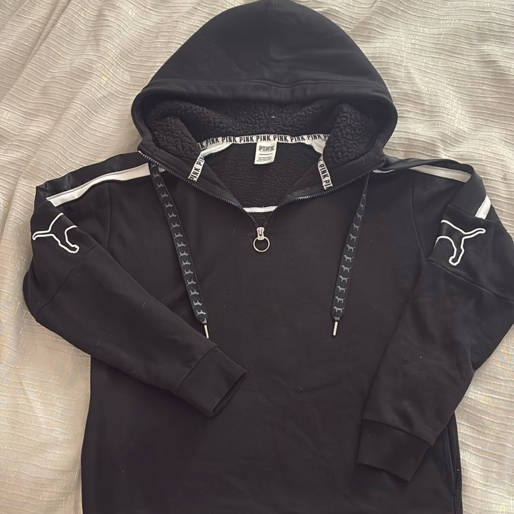 Victoria’s Secret PINK Varsity Dog Black Hoodie w/ Zip Up Sweater/Hoodie